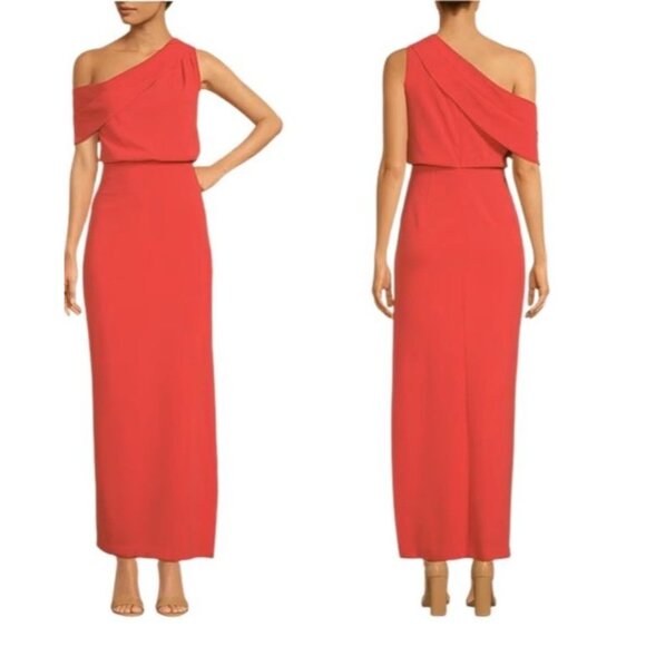 Belle Badgley Mischka Raya One Shoulder Draped Side Slit Maxi Dress Size 6 - Picture 2 of 12